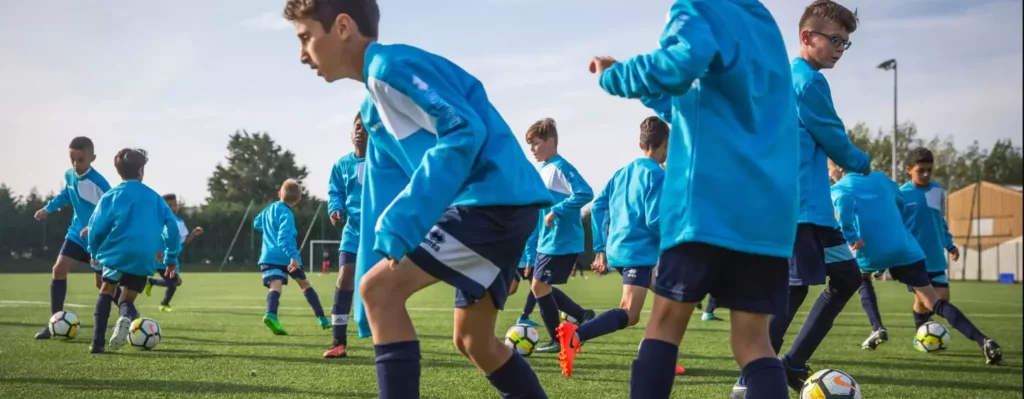 ungdomar som spelar fotbollsmatch