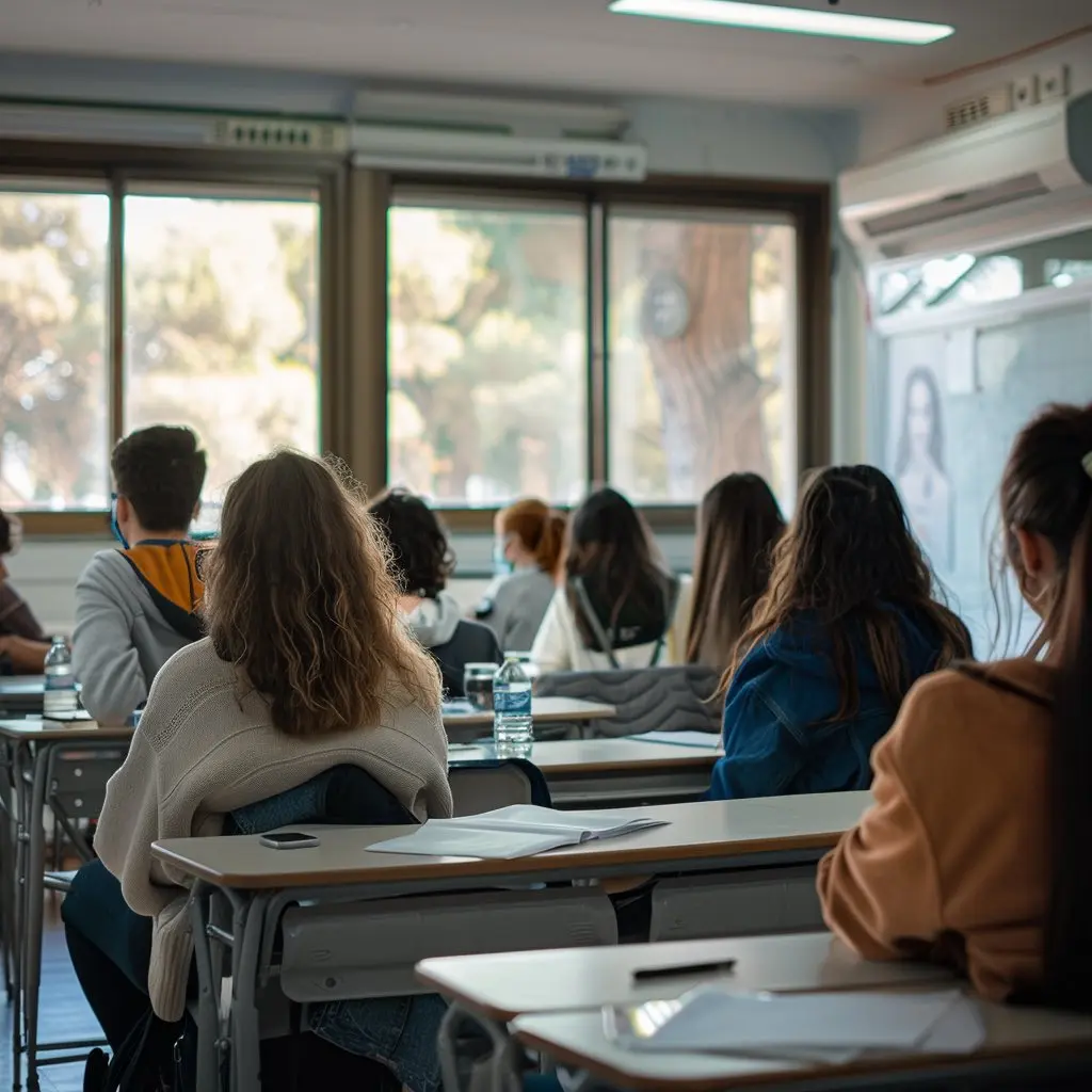 gymnasieklass som sitter i klassrummet