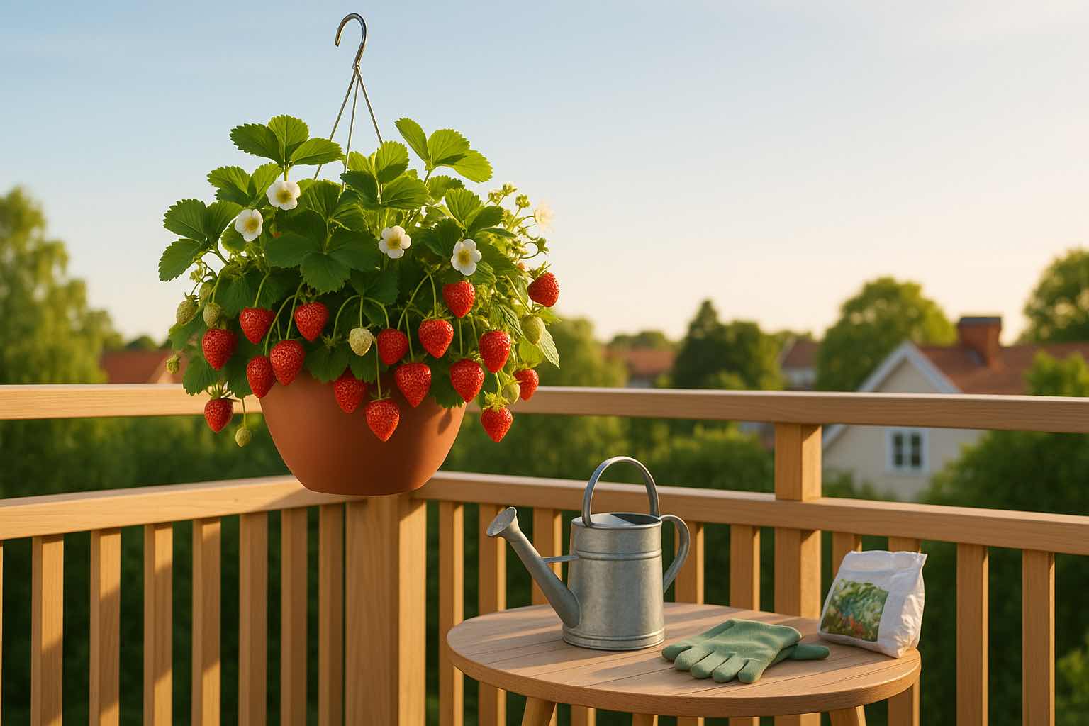 jordgubbsampel på balkong
