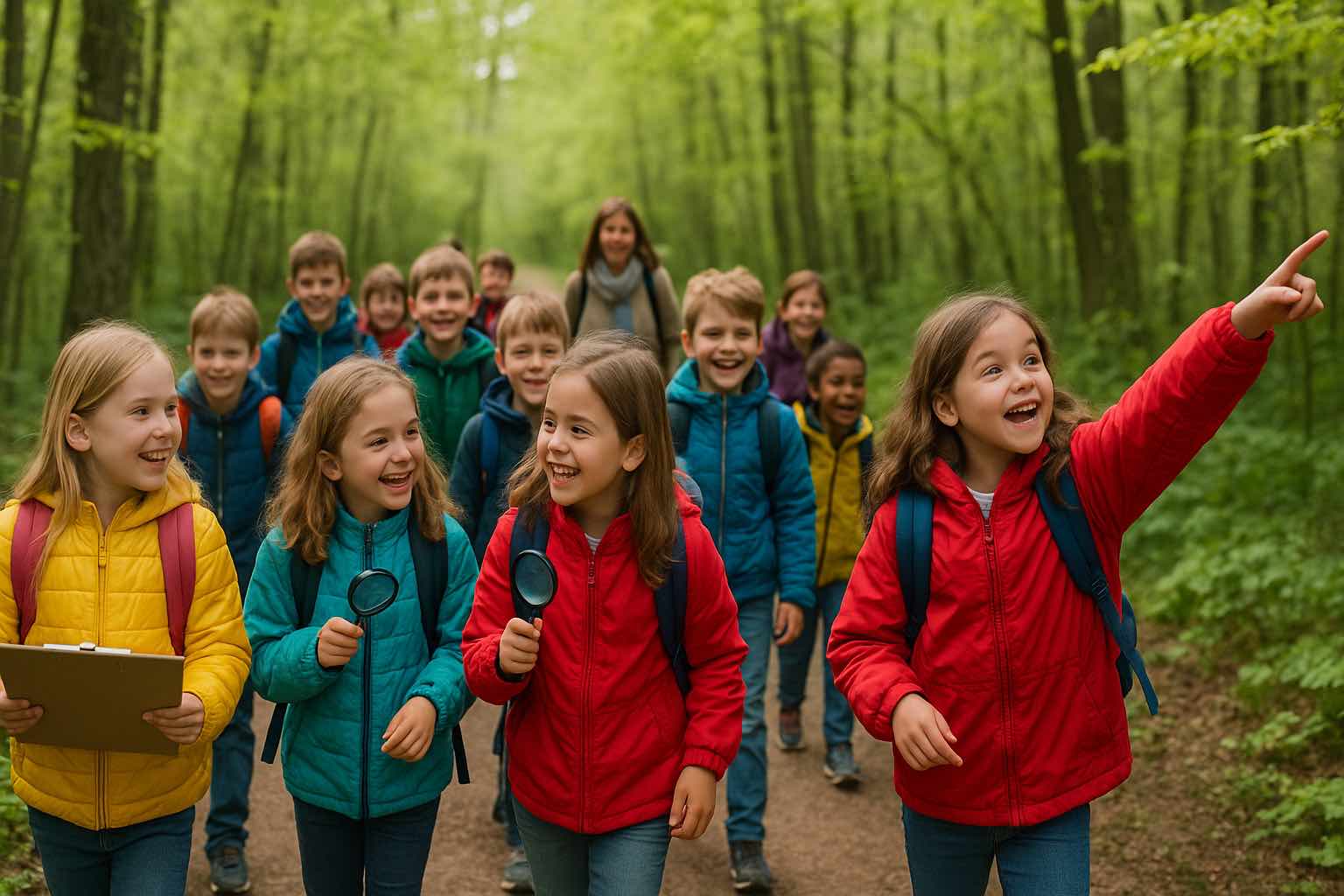 lågstadieklass på klassutflykt