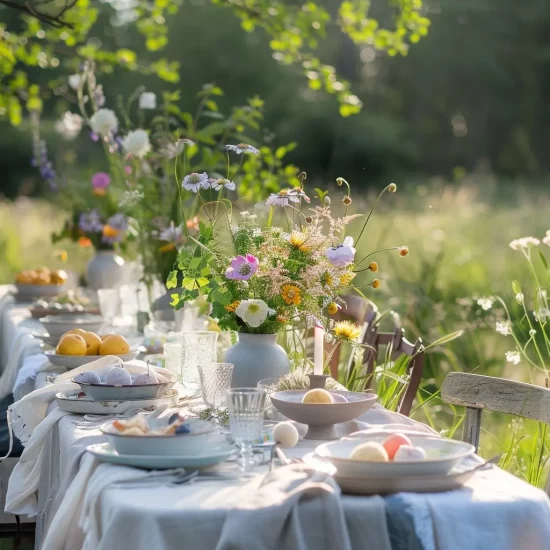 midsommardukning utomhus på äng