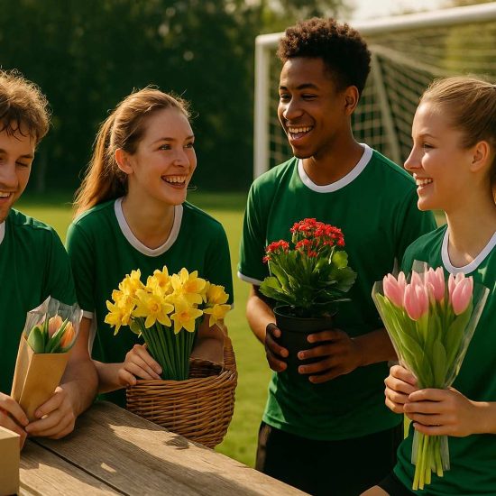 ungdomar som säljer blommor för att fylla på föreningskassan