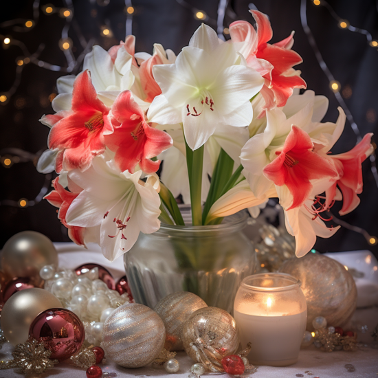 julblommor och amaryllis i en vas