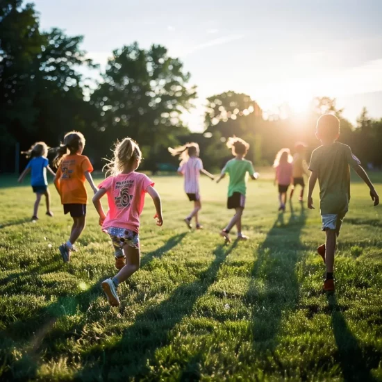 barn på sportresa som springer utomhus